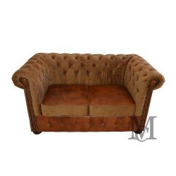 Sofa Classic Chesterfield 2-osobowa plusz + skóra 